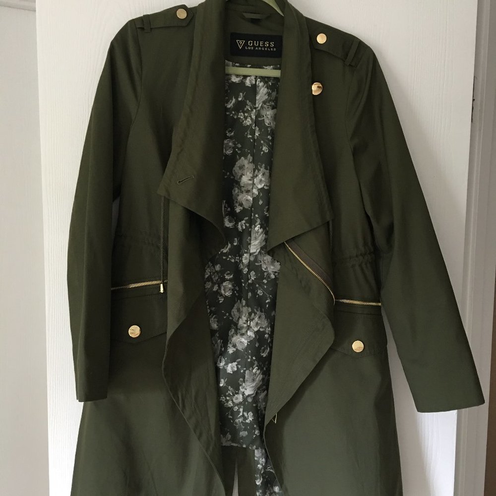 GUESS Knee-length Asymmetrical Green Raincoat